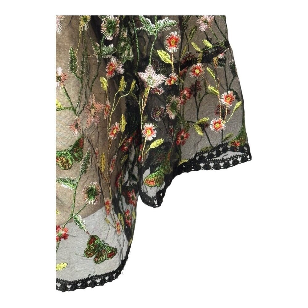 Rabbit‎ Rabbit Rabbit Cardigan Women 3X Black Floral Embroidered Mesh Cardigan - Picture 4 of 12